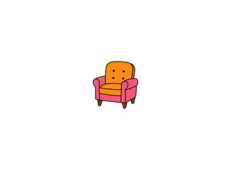Vector illustration of a pink and yellow colored armchair in a minimalist style on a white background