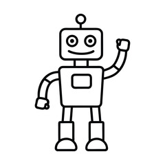 smiling robot waving hand outline sketch 
