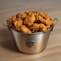 A bucket overflowing with golden, crispy fried chicken pieces, inviting a delicious and satisfying meal