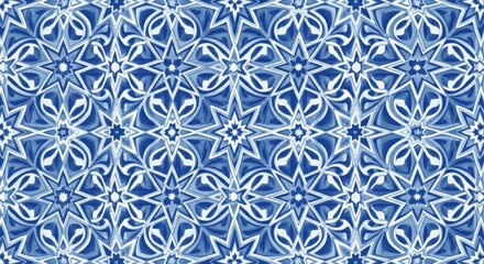 Stunning blue mosaic pattern with intricate star designs creating a sophisticated and elegant texture for backgrounds and creative projects