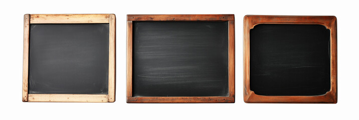 Three vintage chalkboards in wooden frames for creative writing and decoration, for design template