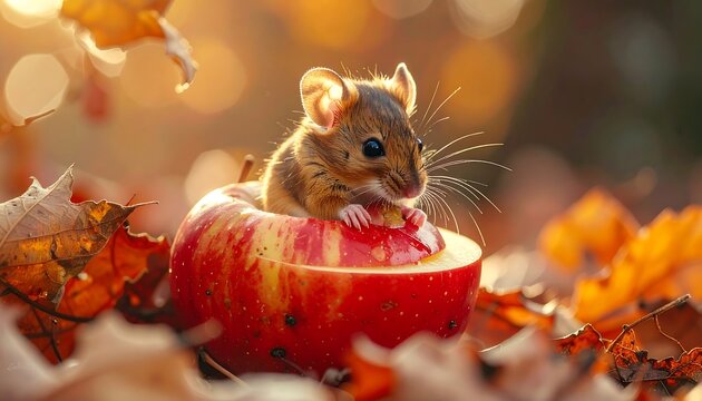 Cute mouse in autumnal setting
