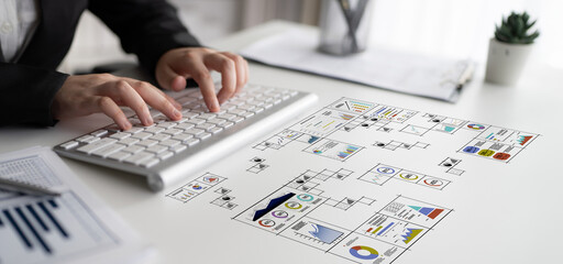 A big data visualization and business analytics dashboard grid. A complex collection of charts and graphs for comprehensive company reporting. Motif