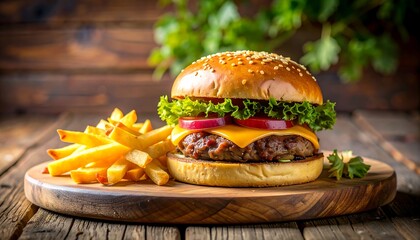 Juicy beef patty, melted cheese, crisp lettuce, red onion, and fries