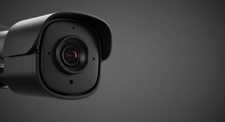 Black security camera mounted on a wall facing the viewer.