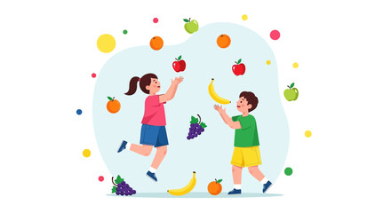 Naklejka premium Young Children Enjoying Fruit, Playing, and Having Fun in Playful Dietary Activity