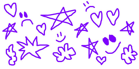 Doodles smile star purple shiny scrapbook stickers on transparent background