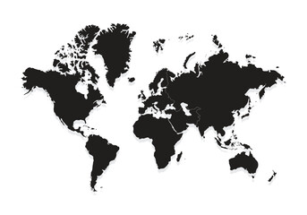 world map on black and white background 