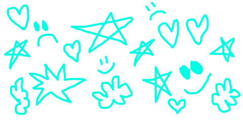 cyan doodles smile and star shiny scrapbook stickers transparent png