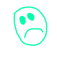 Sad face vector illustration in turquoise wax crayon color