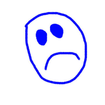 Blue sad face doodle hand-drawn on transparent background for disappointment, sadness and simple emotional icon