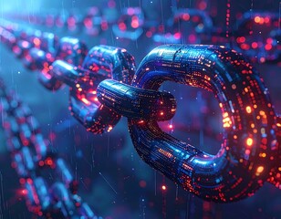 Futuristic chain in a digital rain