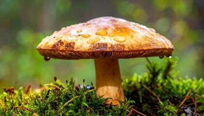 Closeup of a mushroom in moss