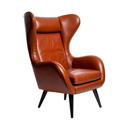 Stylish brown leather armchair with modern design and sleek legs isolated 