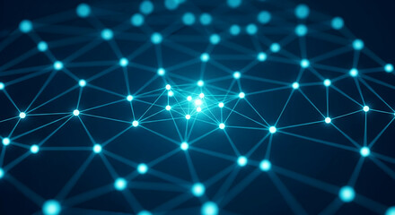 Fototapeta premium Abstract image of glowing blue nodes connected by lines, forming a network structure, symbolizing connectivity, technology, and communication