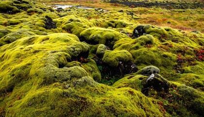 Lush moss covering volcanic rock