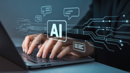 Digital hands in Cyber space: In a state-of-the-art office environment, a skilled user adeptly navigates advanced artificial intelligence.