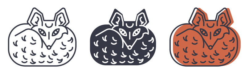 Stylized Fox Icon Set. A set of modern, flat icons featuring a stylized fox curled up and sleeping. 