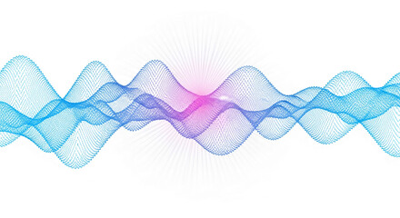 Abstract blue and pink wave pattern formed by tiny dots, creating a dynamic and flowing visual effect, ideal for digital background or presentation design