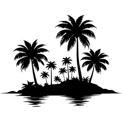Silhouette tropical island with palm trees vector illustration design