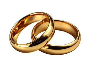 Angled View of Two Intersecting Gold Wedding Rings  Transparent PNG