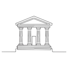 Legal courthouse illustration – classic law building with pillars and door continuous line vector art