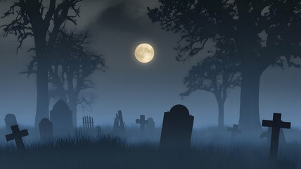 Spooky Graveyard at Night