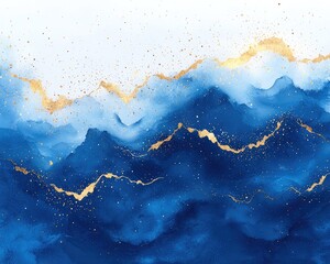 Abstract painting with blue and gold