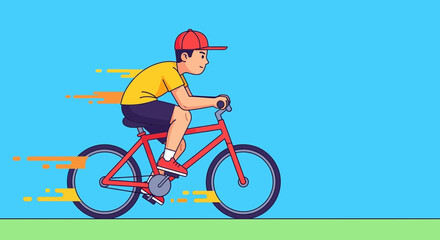 Fototapeta premium Youngster Cycling Fast on a Bicycle, Joyful Movement on a Sunny Day