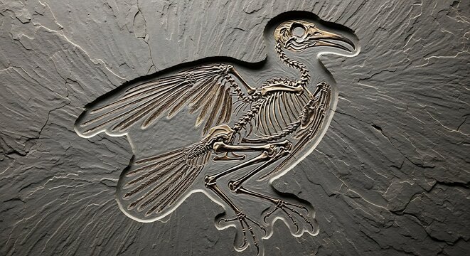 Fossil Bird Skeleton Detailed Closeup.