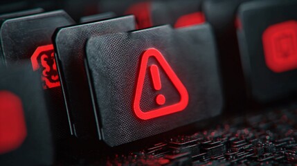 Urgent red alert warning signs on digital files signaling critical cybersecurity threat or data breach notification on dark futuristic background