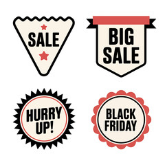 Obraz premium Retro Style Sale and Discount Badges for Retail Promotions with Black Friday Design Elements for Online Marketing