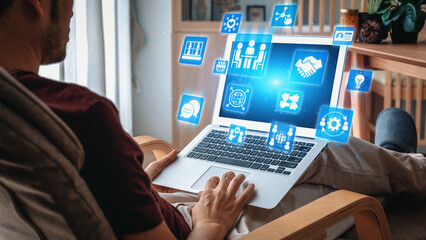 People networking and digital community with teamwork, partnership, collaboration and connection...