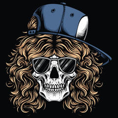 Skull with Sunglasses and Baseball Cap