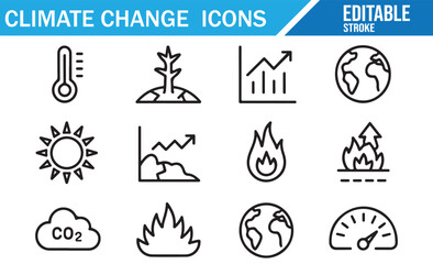 Eco crisis and climate change vector line illustrations for global environment issues