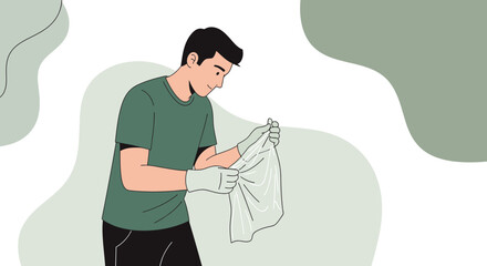 Person Inspecting Trash Bag Suggesting Environmental Concern And Litter Awareness