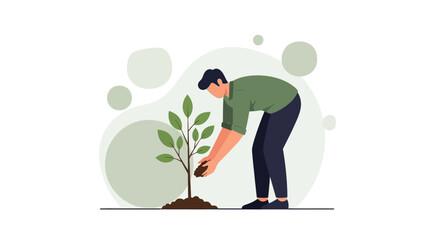 Person Planting Tree Illustrative Art For Environmental Friendly Concepts and Sustainable Concepts