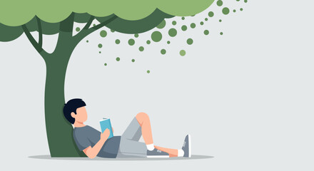 Obraz premium Relaxation And Leisure: A Young Person Reading Under A Shady Tree In Peace