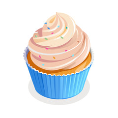 Delicious vanilla cupcake with frosting and sprinkles vector illustration for bakery and dessert lovers
