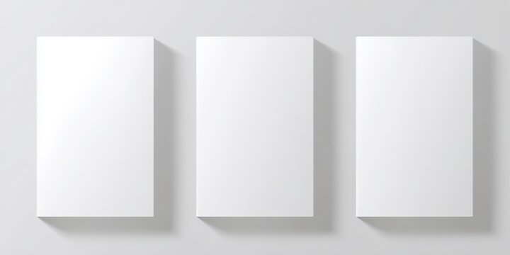 Three blank white canvases presenting minimalistic triptych art