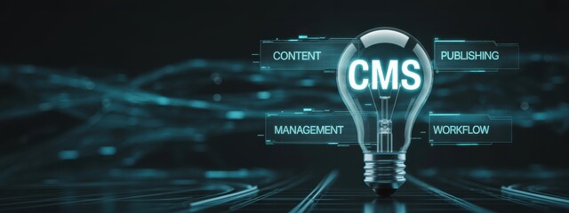 Illuminating the World of CMS: A creative depiction of a digital lightbulb illuminates the core concepts of CMS, representing the dynamic elements of content management and workflow.
