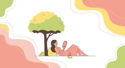 Relaxing Moment Under A Tree With Coffee Enjoying A Peaceful Reading Session