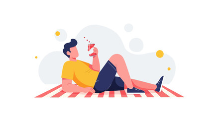 Obraz premium Relaxing Summer Scene: Person At Leisure Enjoying Beverage Under Sunny Skies