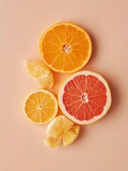 Citrus fruits flat lay on pastel