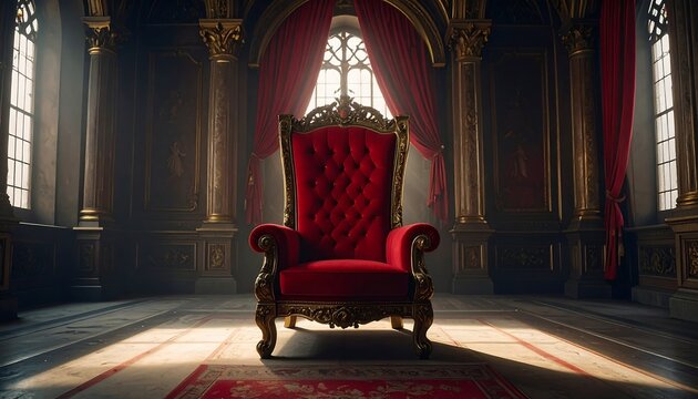 Grand red throne in opulent hall