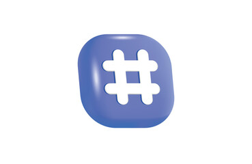 Hashtag icon 3d vector illustration. social media icon for networking sites or applications in cartoon style isolated on white background. online communication, digital marketing concept