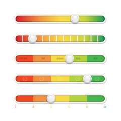 Score meter levels from good to bad. Risk measurement scale. Customer satisfaction indicator. Quality or credit history indicator. Vector illustration