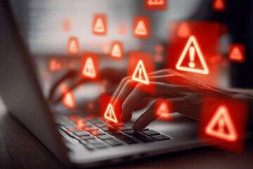 Digital security alert illustration highlighting cybersecurity risks and warning symbols amid online threat awareness and system vulnerability risks
