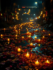 Obraz premium Festival of Lights with Candles on Water