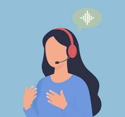 Flat vector illustration of a call center agent with headset, symbolizing customer support, communication, and online assistance